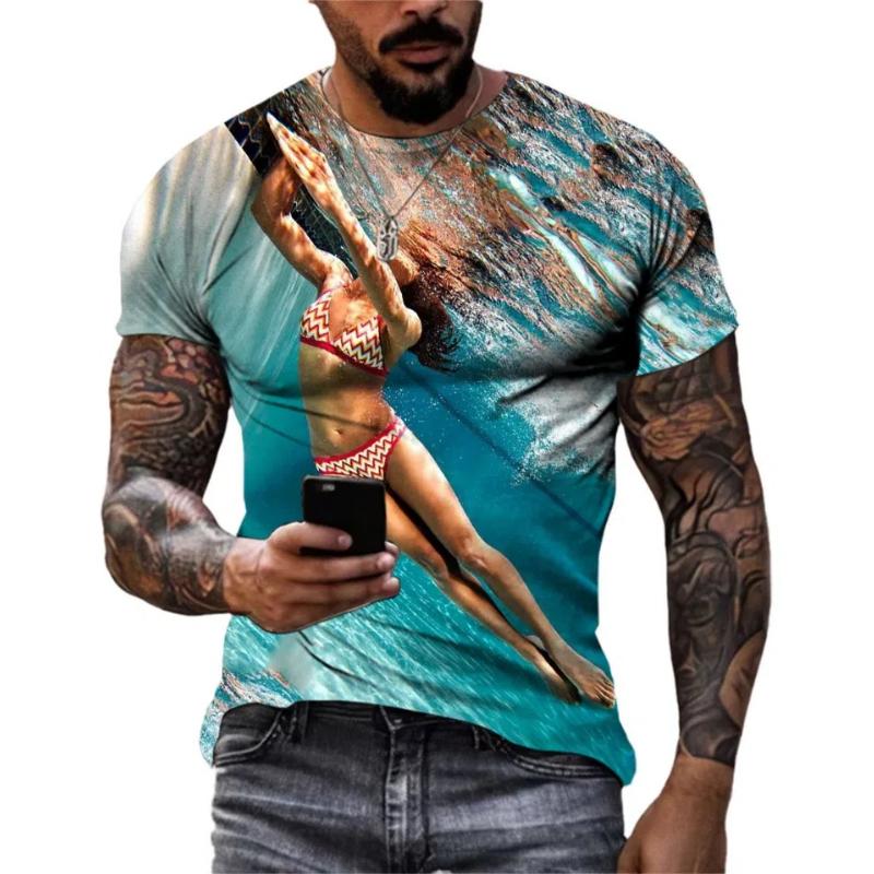 Летняя хип-хоп красота плавание горячая распродажа окрашенная мужская футболка креативная — фото 11
