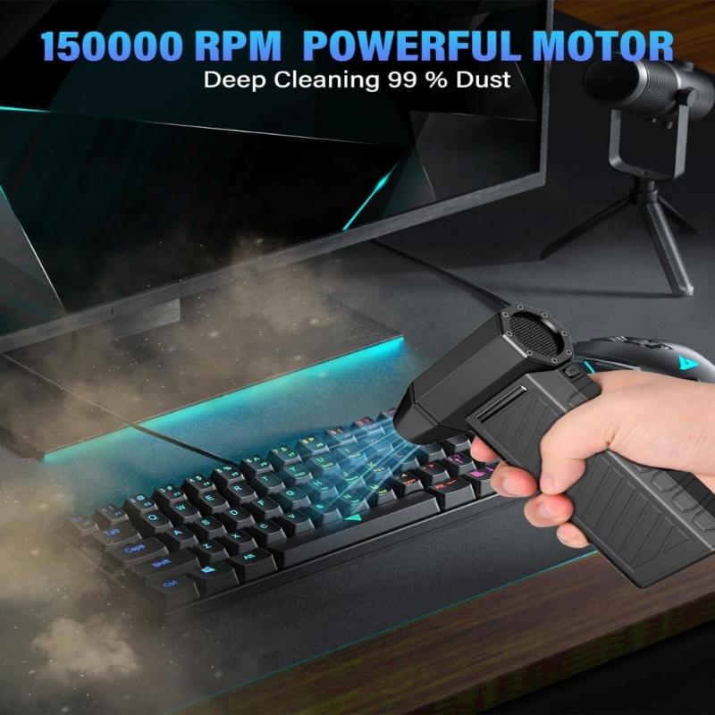 Keyboard Cleaning Air Duster Rechargeable Blower with Brushless Motor, Nozzle Set and Handheld Design for Computer Accessories and Car Vents