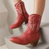 Cowboy Winter Boots for Women Ankle Boots Wide Calf Leather Heels Shoes 2025