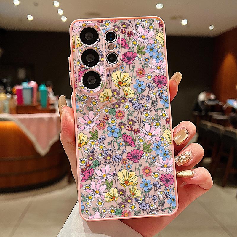 INS Sunflower Print Magnetic Case For Samsung S26 Ultra S25 Edge S24 FE S23 S22 Plus A54 A15 A35 A55 A16 A36 A56 A17 A37 A57 5G Matte Cover
