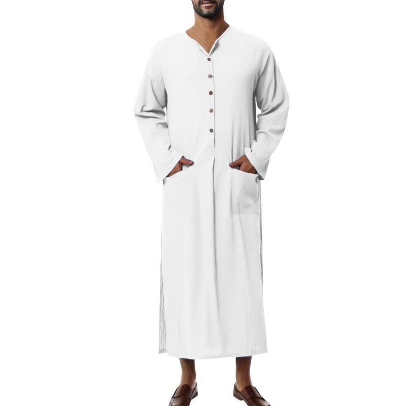 Men S Vintage Loose Long Sleeve Solid Color Casual Robe