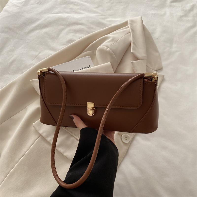 Minimalist Faux Leather Baguette Purse for Women Small Shoulder Crossbody Fashionable Daily Handbag CLE