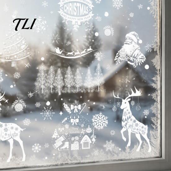 Non Adhesive Christmas Window Decor 6Pcs Clings, Retro White Line Static Glass Sticker for Holiday Removable Decorations Decoration, Reusable PVC Elk