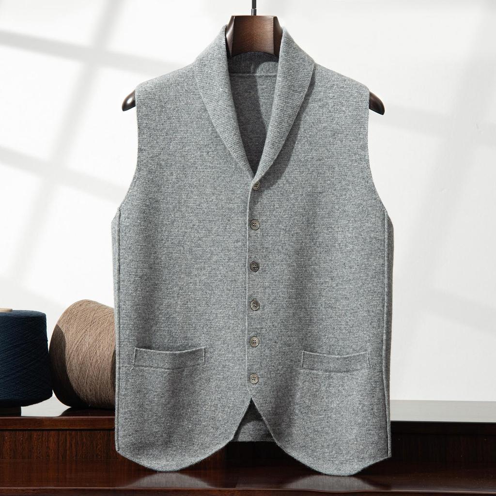 Men's Blue & Green Cashmere Vest: Button-Up Sleeveless Cardigan with Business Lapel, Casual Layering, Four-Way Stretch.