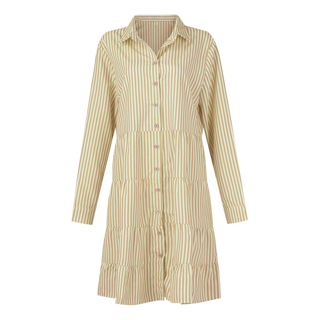 Y2K Women Striped Long Sleeve Mini Dresses Commuter Lapel Single-Breasted Shirt Dress Fashion Hem A-Line Party Dress