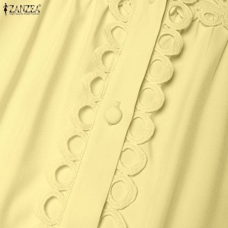 ZANZEA Women Casual Round Neck Long Sleeve Lace Patchwork Long Dress