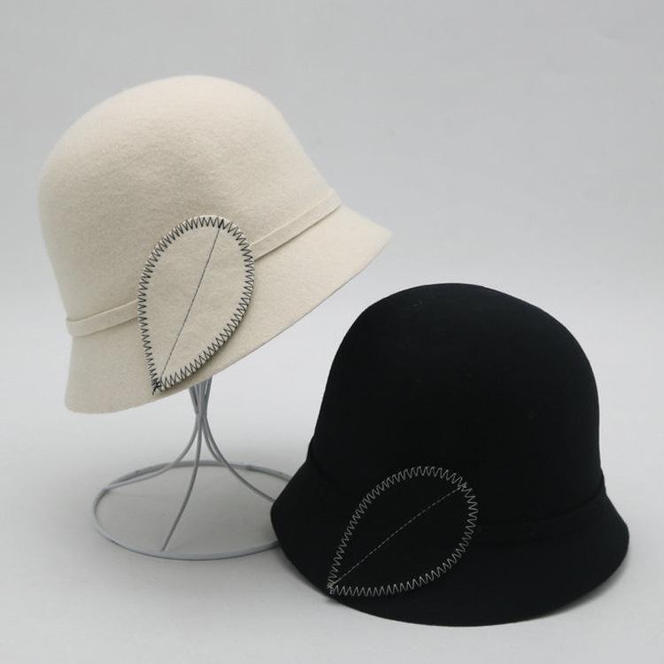 100%Australian Wool Bucket Hat for Women Autumn/winter Warm Felt Hat Leaf Ornament Basin Hat Solid Color Fisherman's Hat Top Hat