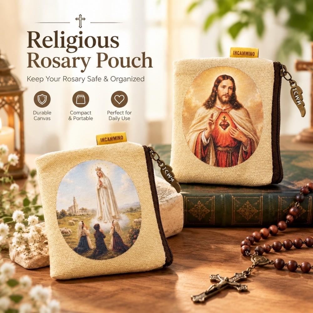 Cotton Canvas Catholic Rosary Storage Pouch Fatima Rosary Carrier Practical Jewelry Pouch Prayer