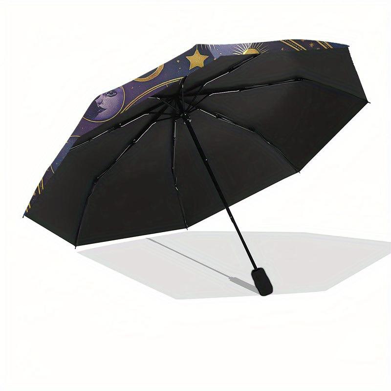 Astrological Wheel of the Zodiac: Celestial Symbols and Constellations Umbrella, Cute Umbrella with Cute Design, Portable 3-Fold Compact Umbrella for