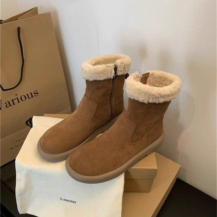 

Boken shoes snow boots women s fleece thickened short boots 2025 new winter fur boots fur integrated snow cotton shoes 40