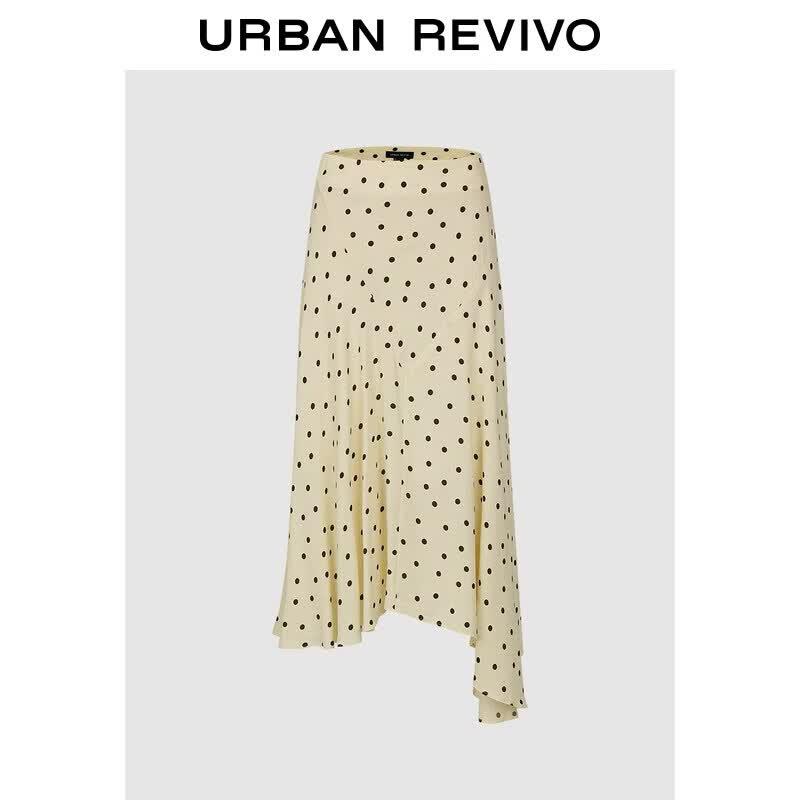 UR2026 Retro Polka Dot Pleated Irregular Skirt S