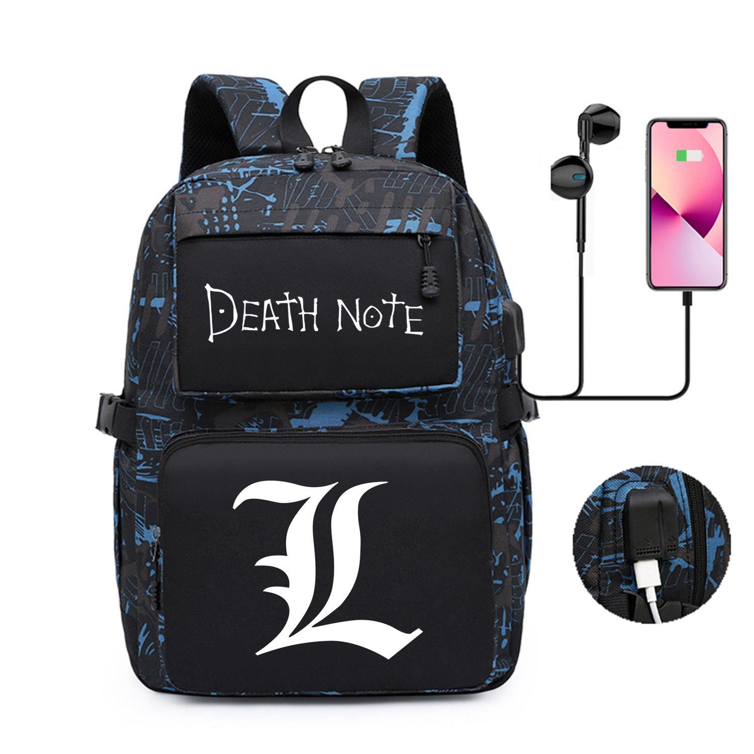 

Riman Death Note Peripheral Backpack, Youth Student Schoolbag, Large-Capacity Outdoor Travel Backpack death note backpack
