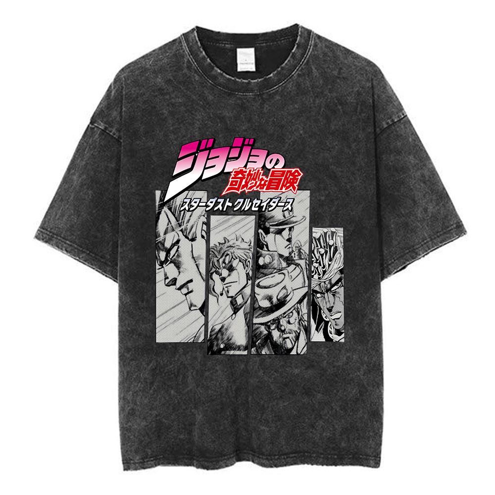 Jolyne Cujoh Stone Ocean Vintage Washed T Shirt Anime Jojo Bizarre Adventure T-shirts Casual Cotton Short Sleeve T Shirts Unisex