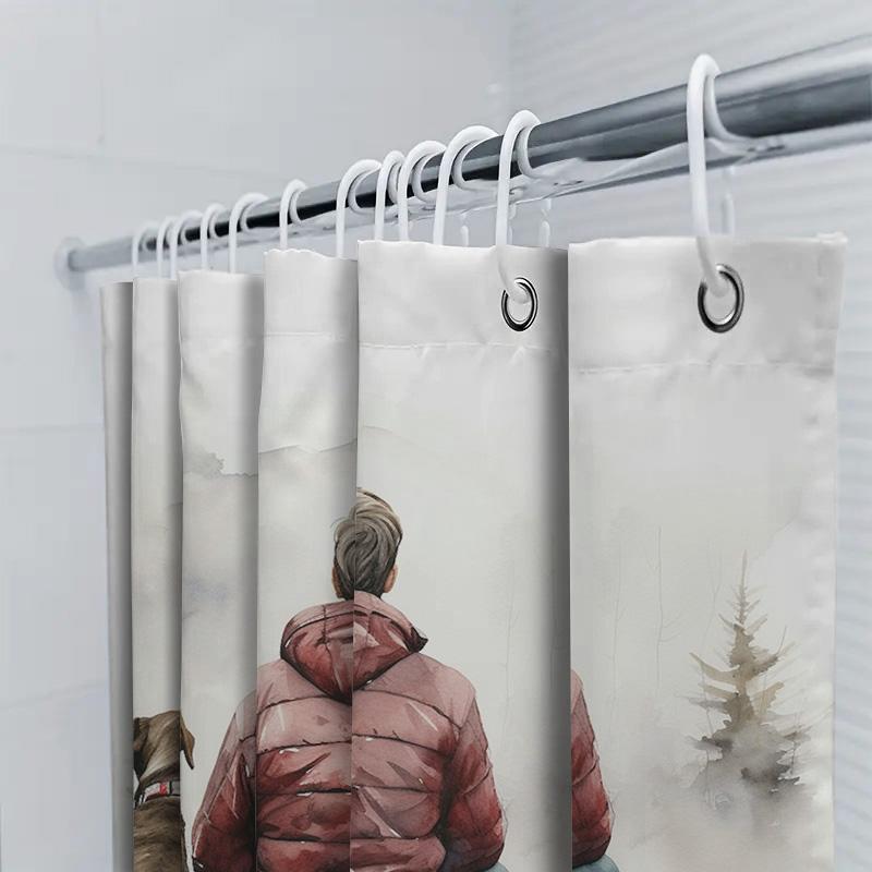 

Man And Dog In Winter Waterproof Shower Curtain W60H190(CM)-1 Pcs