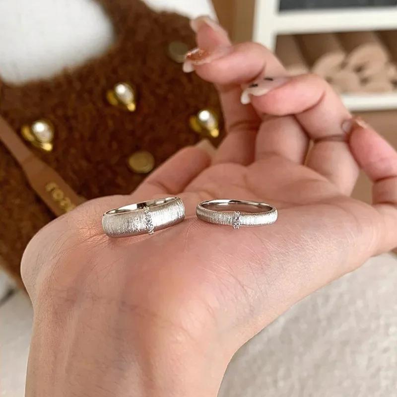 Gold Color Minimalist Zircon Scrub Ring for Women Couples French Elegant Vintage Classic Trendy Anniversary Jewelry Gift