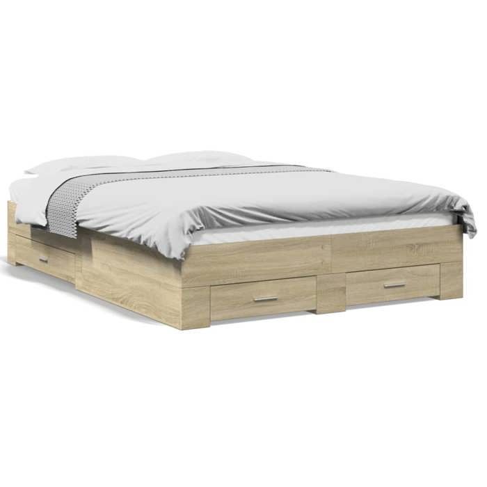 VidaXL Cadre de lit et tiroirs chêne sonoma 140x190 cm bois ingénierie, lit, lit de rangement, cadre de lit double, lit 3280400