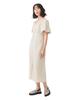 Ray Beams Jacquard Front Zip Puff Sleeve Beige Women's Dress,