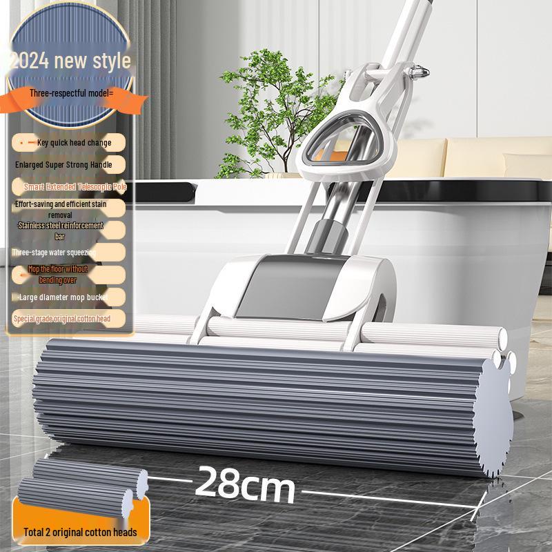 Large PVA Sponge Roller Mop - Hand-Free Squeeze, Absorbent & Lightweight
