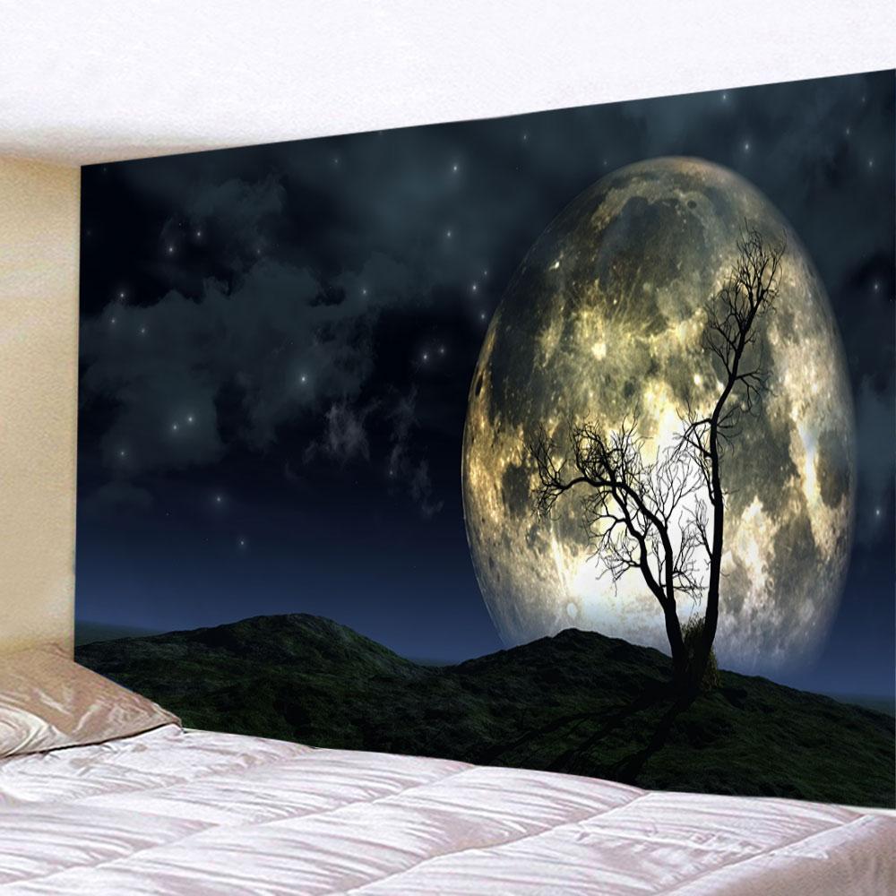 Home Decor Forest Night Ceiling Forest Tapestry Wall Hanging Psychedelic Tree and Moon Fabric Tapestry Tapiz