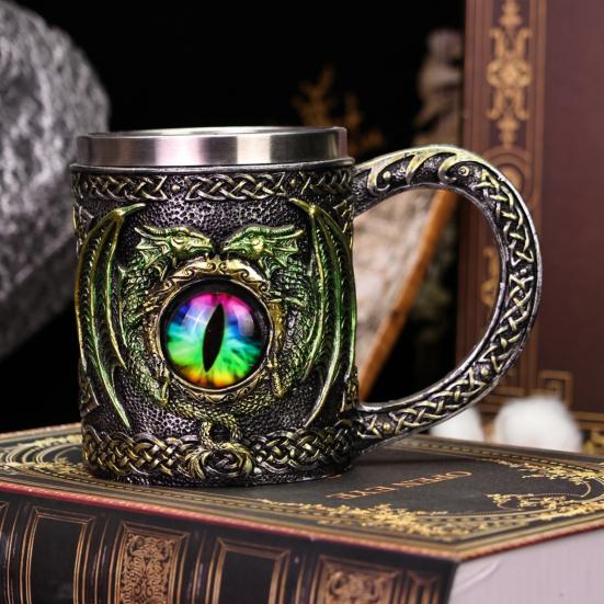 Hrnek na pivo Viking Dragon 450ml Nerezový hrnek z pryskyřice Ručně malovaný středověký hrnek na pivo Kávový čaj Dárek pro muže Fanoušci Viking Decor