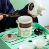 NUZAMAS Portable Travel Tea Set with Quick-Off Cup, 1 Pot, 3 Cups, Ceramic Travel Kung Fu Tea Set for Outdoor Camping, Home, Office, Gift