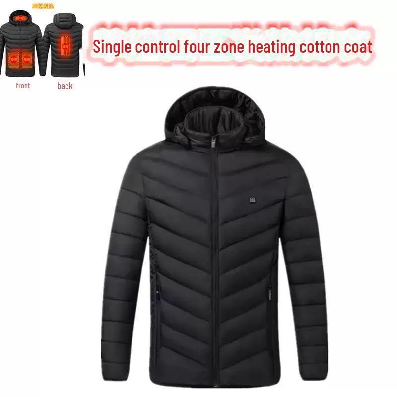 Men's Multi-Zone Hooded Electric Heated Cotton Coat with Long Sleeves