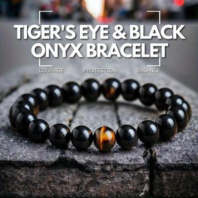 8MM Schwarzes Onyx-Perlenarmband für Frauen, Charm-Tigerauge-Steinarmband für Männer, Hämatit-Pflegeschmuck-Accessoire