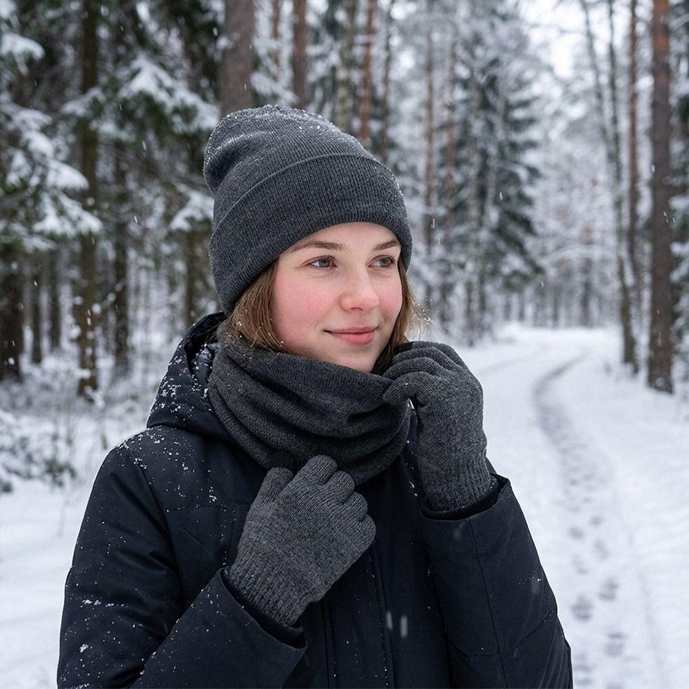 3Pcs/Set Thicken Winter Hat Scarf Gloves Set Warm Scarf Neck Warmer for Men Women