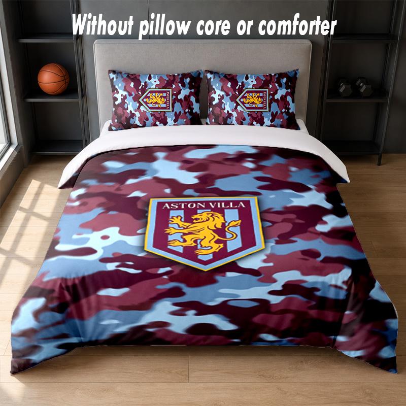 Aston Villa Football Design Bed Bedding Set 1 Duvet Cover + 2 Pillowcases Soft Breathable Household Bed Linens
