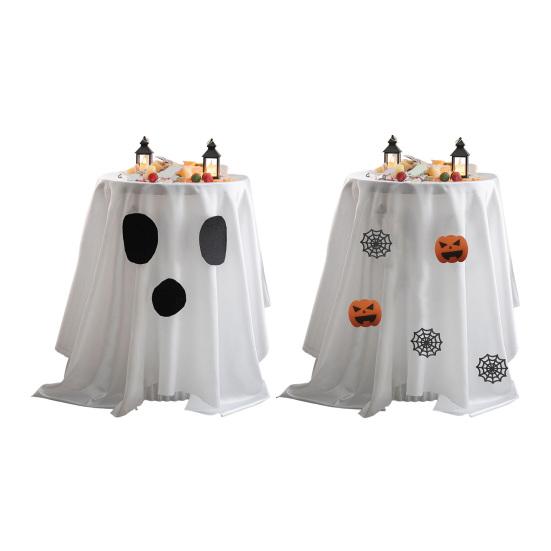 Halloween Ghost Tablecloth White And Black Ghostly Tablecloth Fun And Spooky Dining Table Accessory for Parties Candy Buffet Photo Backdrops
