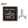 Kitchen Countertop Ornament Coffee Themed Wooden Tabletop Sign, Rustic Bar Plaque with Iron Small Decorative Stand, Farmhouse Home Dining Room
