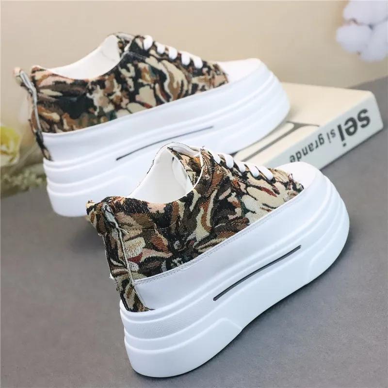 Fashion Genuine Leather 7cm Super Thick Sole Platform Women Shoes Chunky Sneakers Ins Women Vulcanized shoes Canvas shoes