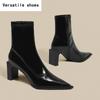 Square High Heel Women Ankle Boots Fashion Pointed Toe Shoes Autumn Winter Ladies Elegant Morder Short Booties