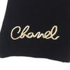 Great CHANEL Scarf Embroidered Handwritten Logo Sequin Knit Black Cashmere 22A Used