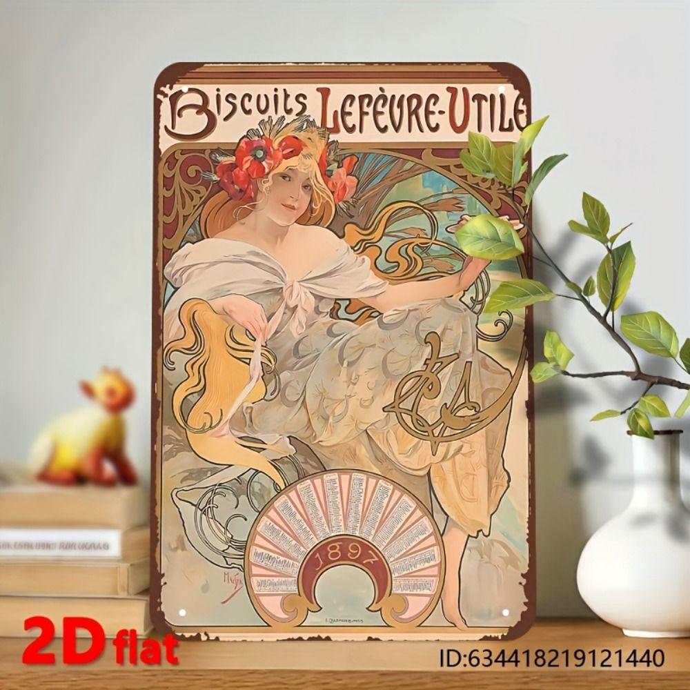 Vintage Art Nouveau Woman Tin Sign Retro Metal Panel Home Bar Cafe Decor