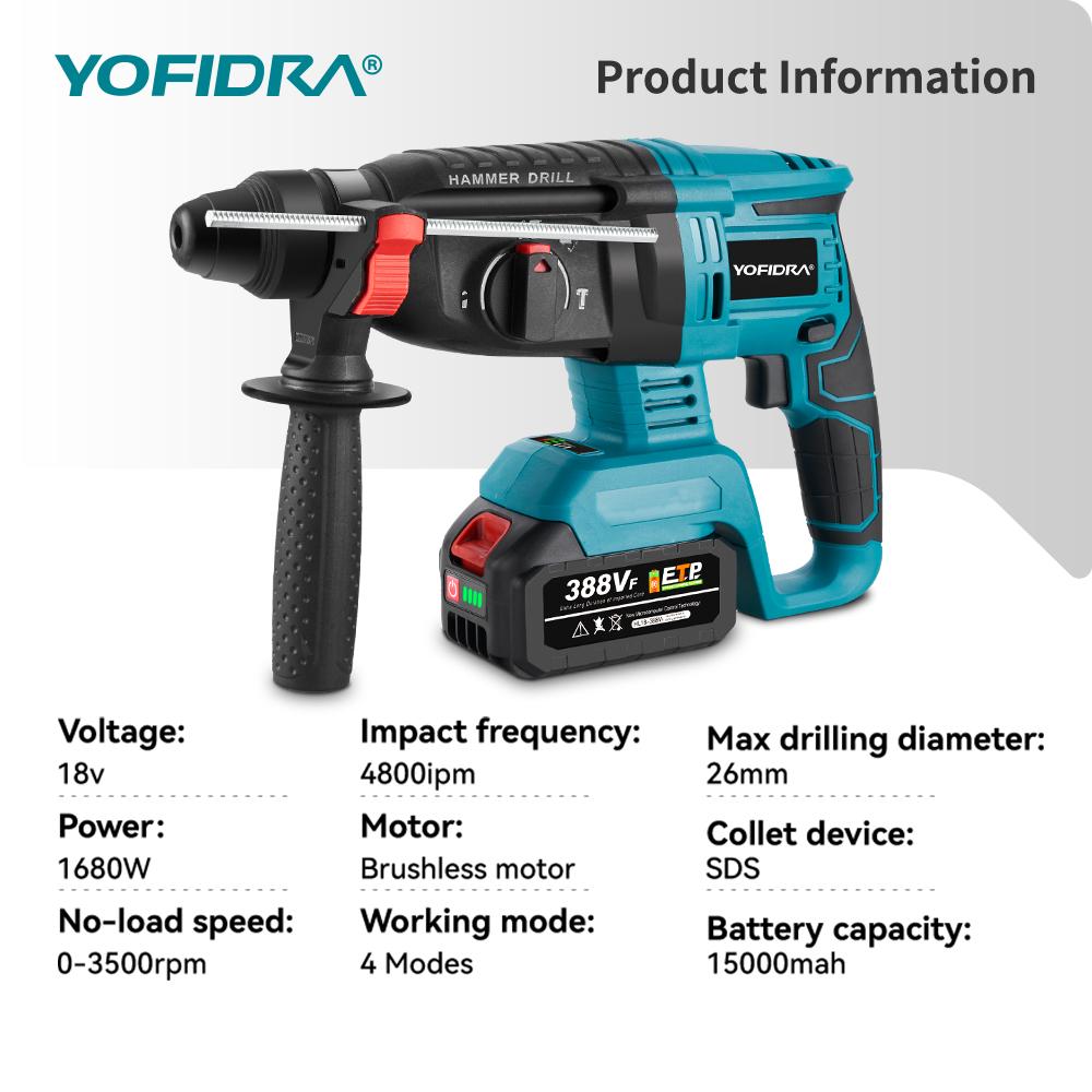 Mașină de găurit cu ciocan electric fără perii YOFIDRA, 26 MM