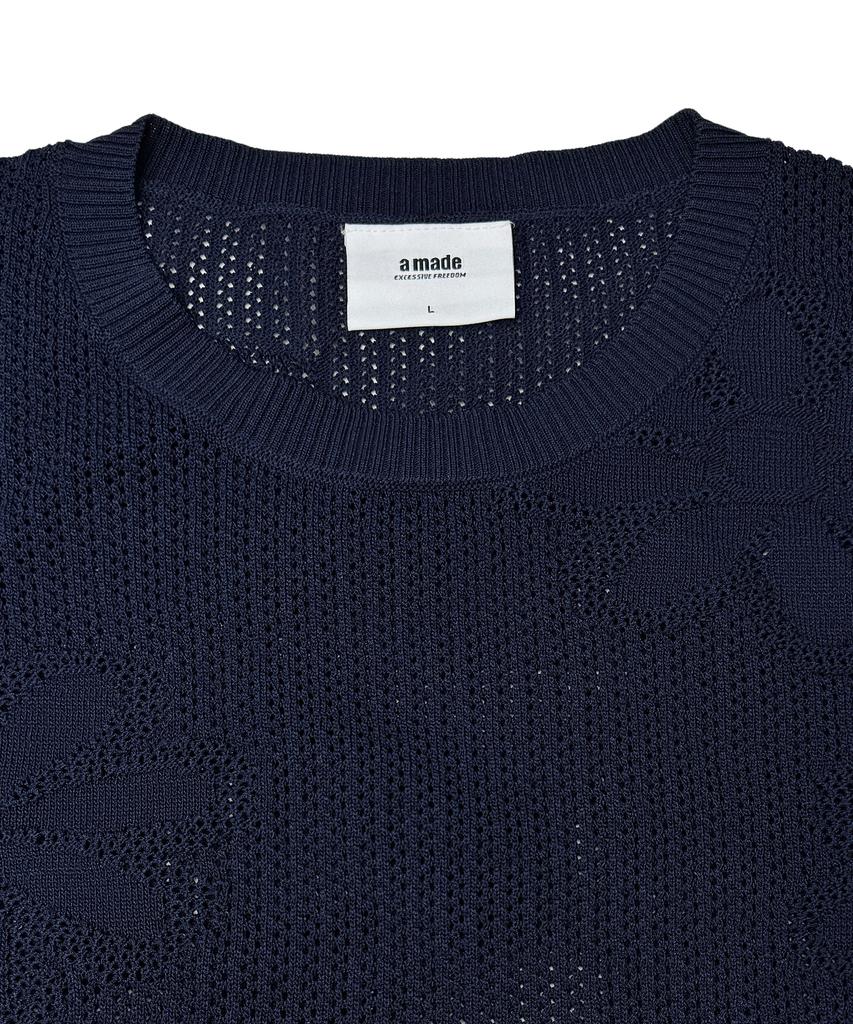 A MADE Viscose Flower Oversized Eyelet Knit (Navy)