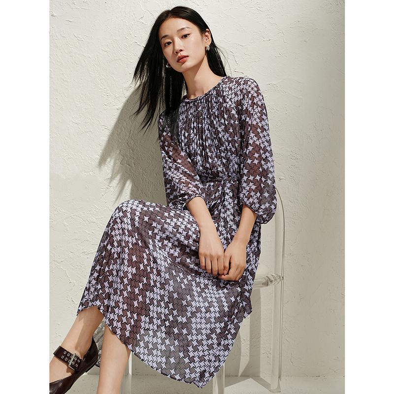 Jiuzi Anna Kou Fashionable Modern Geometric Gradient Folded Chiffon Waist Dress for Women 2025 Spring New Style
