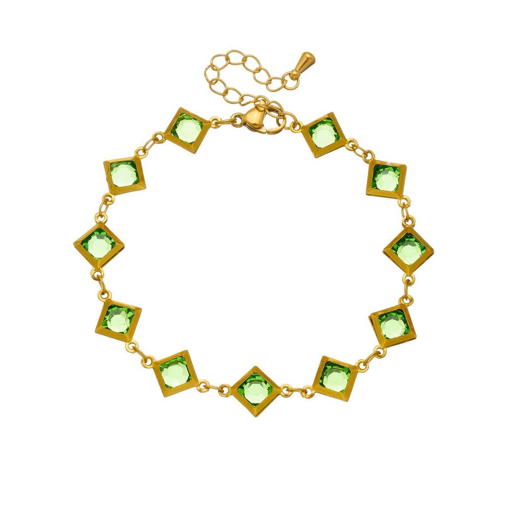 High-End Olive Green Rhinestone Gold-Plated Stainless Steel Connector Set