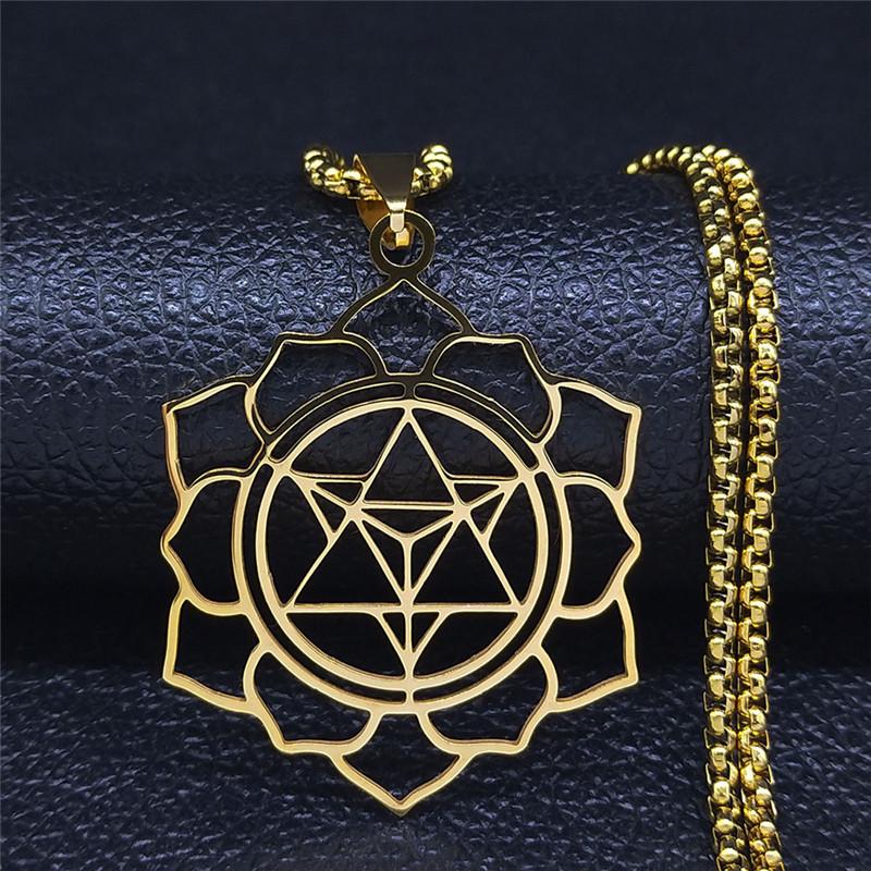 Yoga Hindu Buddhism 7 Chakra Stainless Steel Necklace Sacred Geometry Angel Seal Metatron Symbol Necklace Jewelry Cadenas Mujer