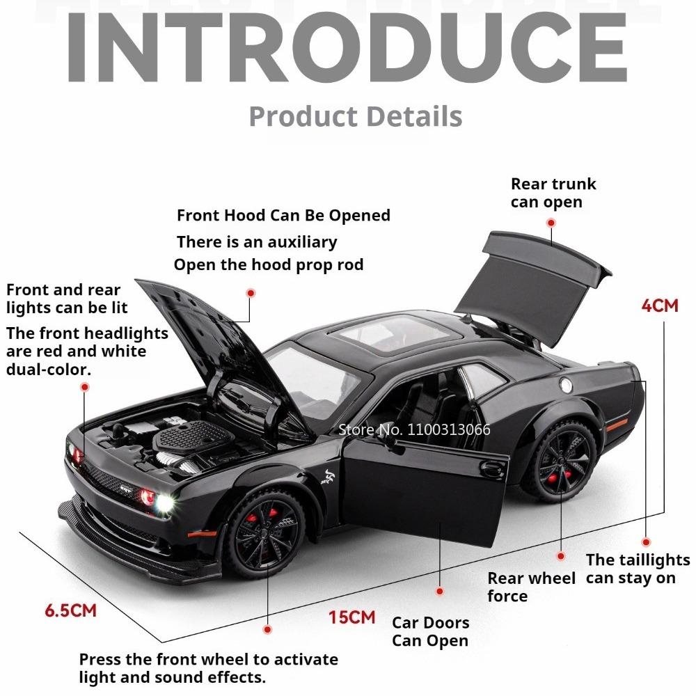 1:32 Challenger SRT Hellcat Toys Cars Models Alloy Diecast with Light Music Miniature Vehicle Wheel Pull Back Car Birthday Gifts