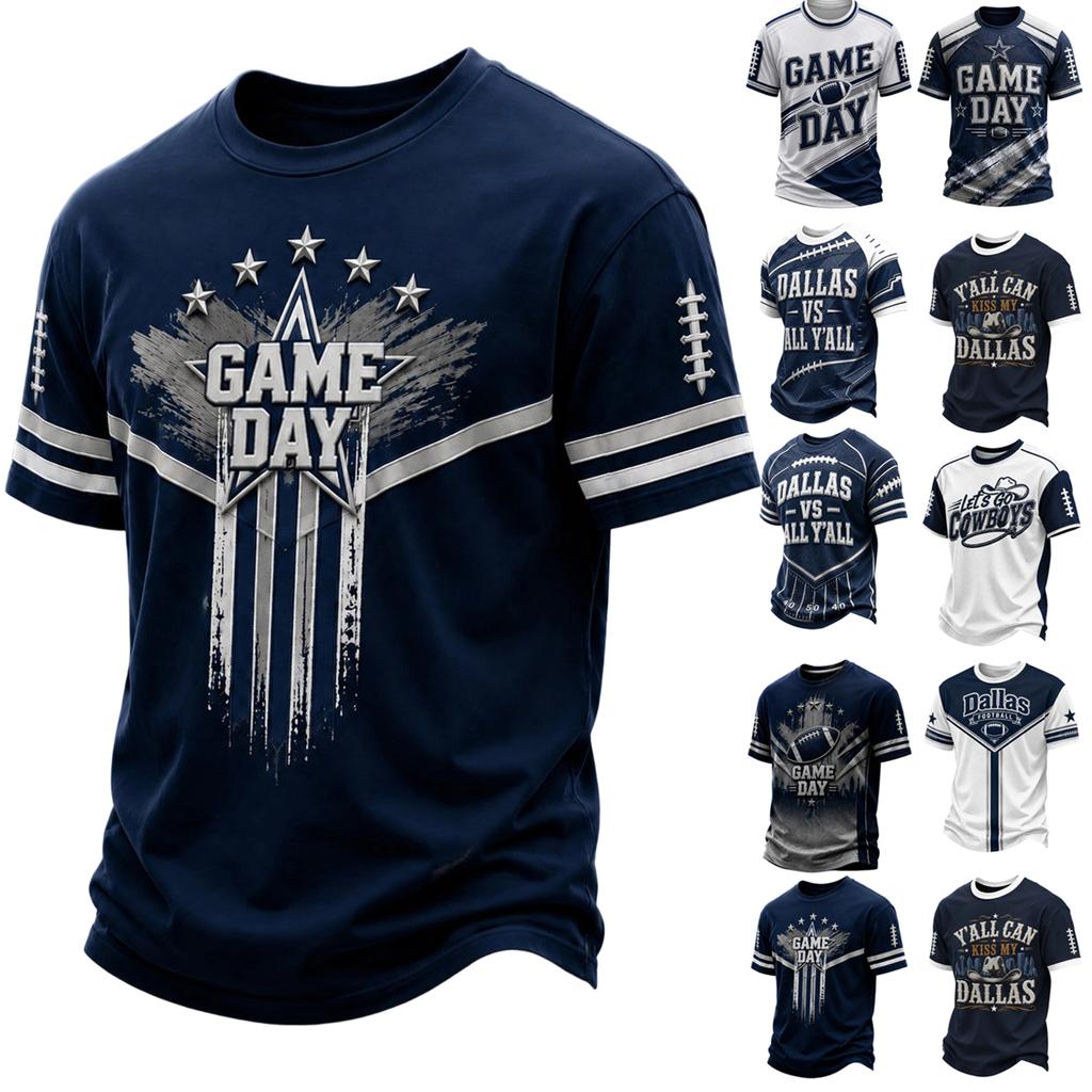 Herren Casual Rugby-Print Hals Kurzarm T-Shirt, Passform