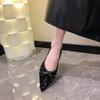 Women's Sexy Pointed Shoes 2025 Summer New Black Sequin Fashion Temperament Dress Bow Flat Shoes Comfortable Women's Shoes