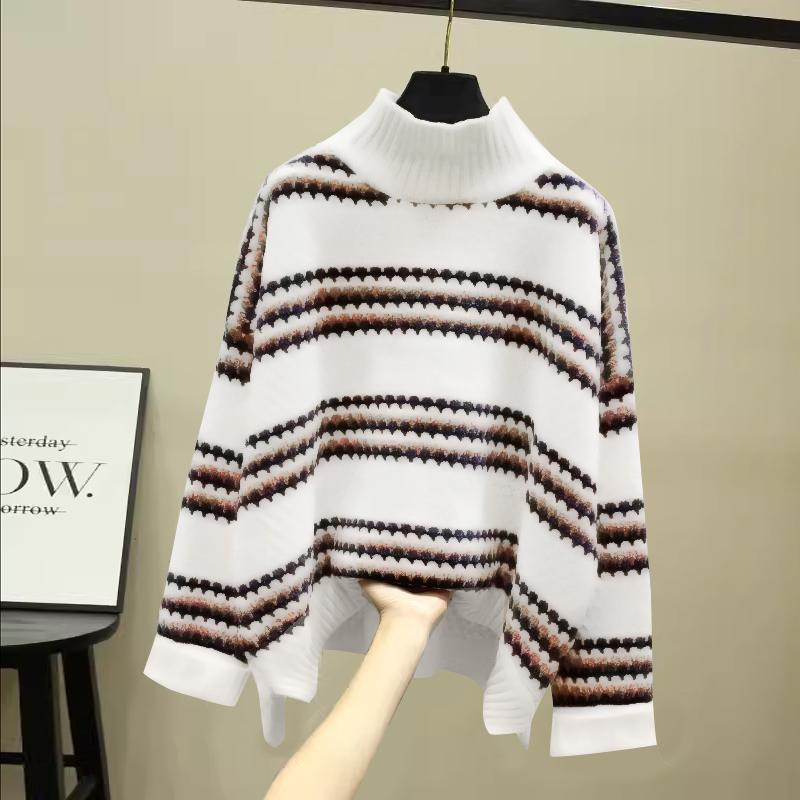 

ZANZEA Женские винтажные с высоким воротом, с длинным рукавом, полосатые пуловеры-толстовки S белый