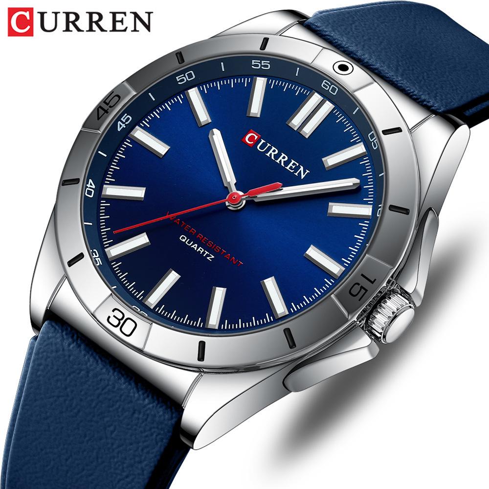 Curren 8449 Men's Quartz Watch with Rubber Strap, Large Luminous Dial, Waterproof, for Students