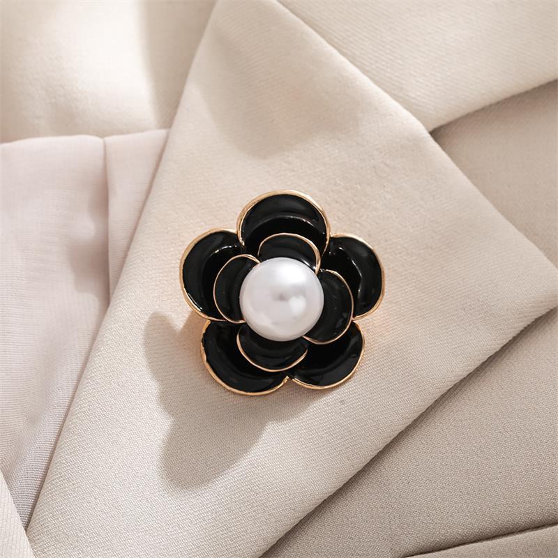 Kamelien Perlen Brooch Schwarz Öl-Tropfendes Metall Trauer Corsage Pin High-End Französisch Elegant Tasche Tuch Schal Zubehör Brooch
