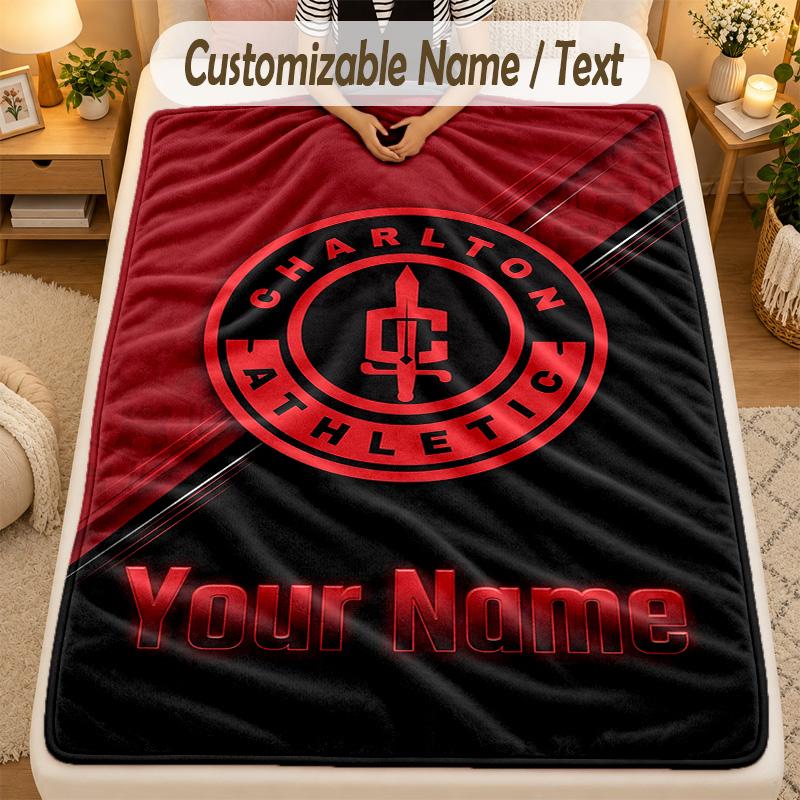 Flannel BlanketCharlton Athletic Custom Name Text Personalized Soft Warm Throw Blanket Home Decor Gift