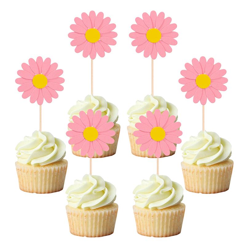 24 Stück Gänseblümchen Sonnenblume Kuchen Topper Party Dekorationszubehör Mädchen Gefallen Geburtstag Hochzeit Babyparty Party Cupcake Deko