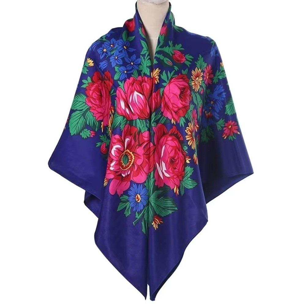 Square Shape Russian Square Scarf Babushka Handkerchief Floral Poncho Shawl Head Wraps  Head Wraps синий