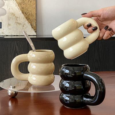 Keramische Kaffee-Milchtasse, hochtemperaturbeständig, großer Henkel, milchkaffeefarben, Wasserbecher, mikrowellengeeignet